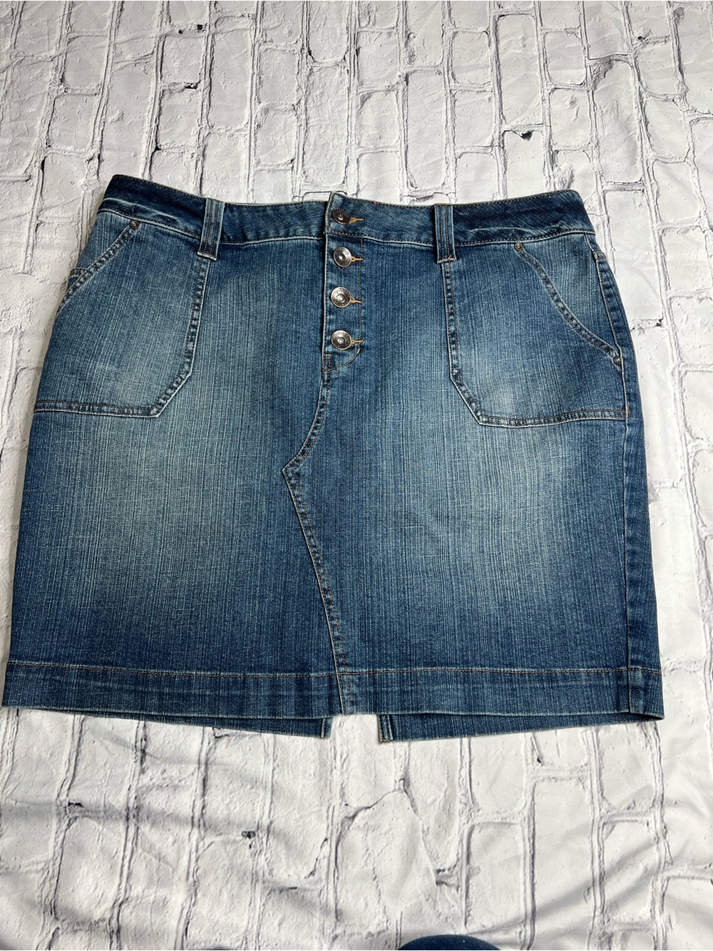 Lane Bryant Denim Button-Front Mini Skirt - Blue